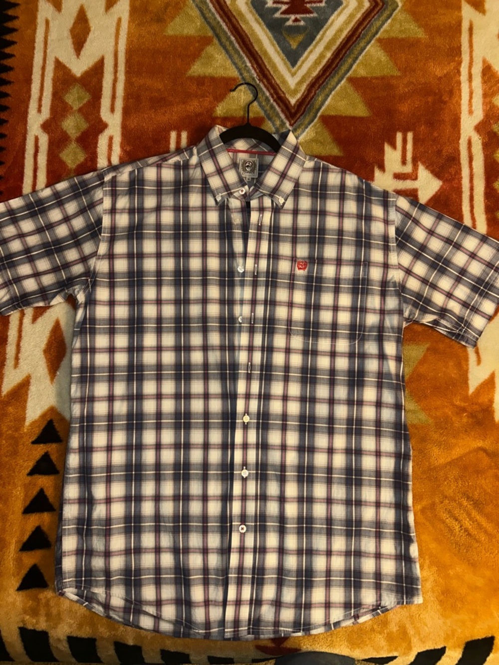 Cinch Plaid Short-Sleeve Button-Up Shirt - Navy & White/Red